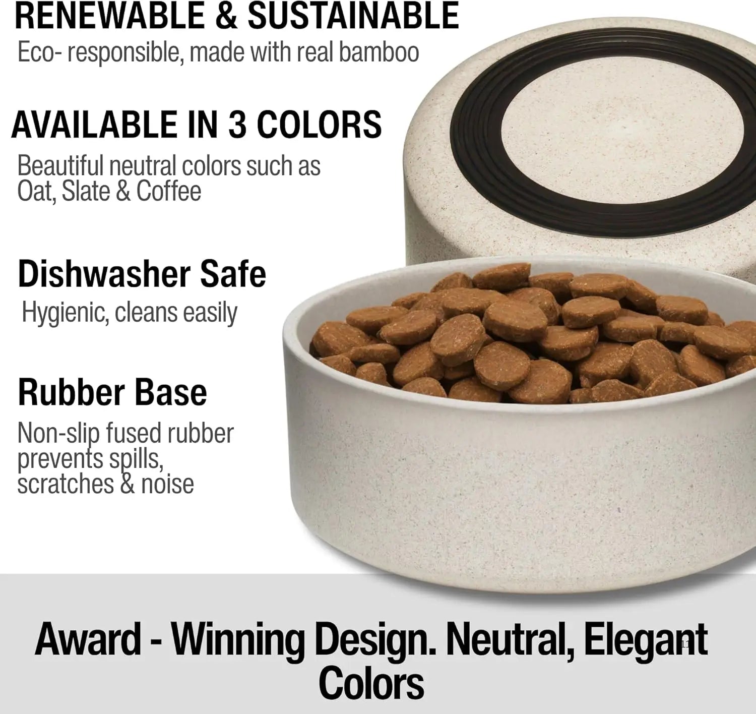 Eco-Friendly Bamboo Pet Bowl – Dishwasher Safe Dog & Cat Bowl (Medium, Oat-Beige) - DOGGY DEN